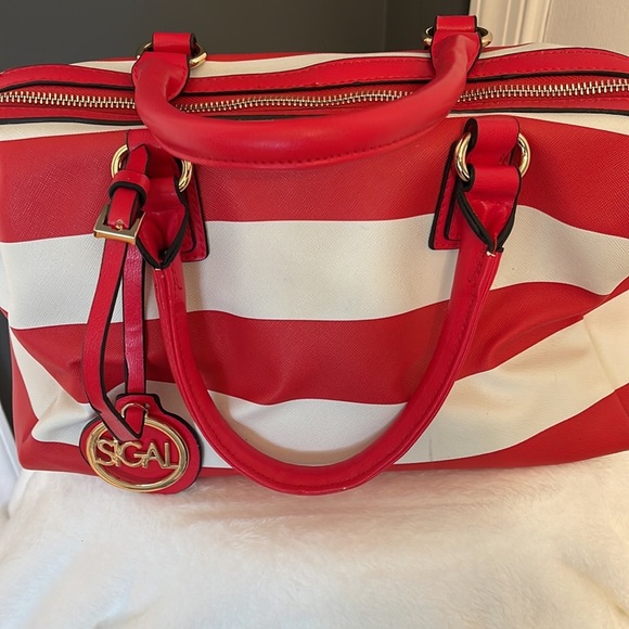 Sigal Red and White Stripe Purse - Stylish Shoulder Bag with Gold Accents NWOT - Picture 4 of 14